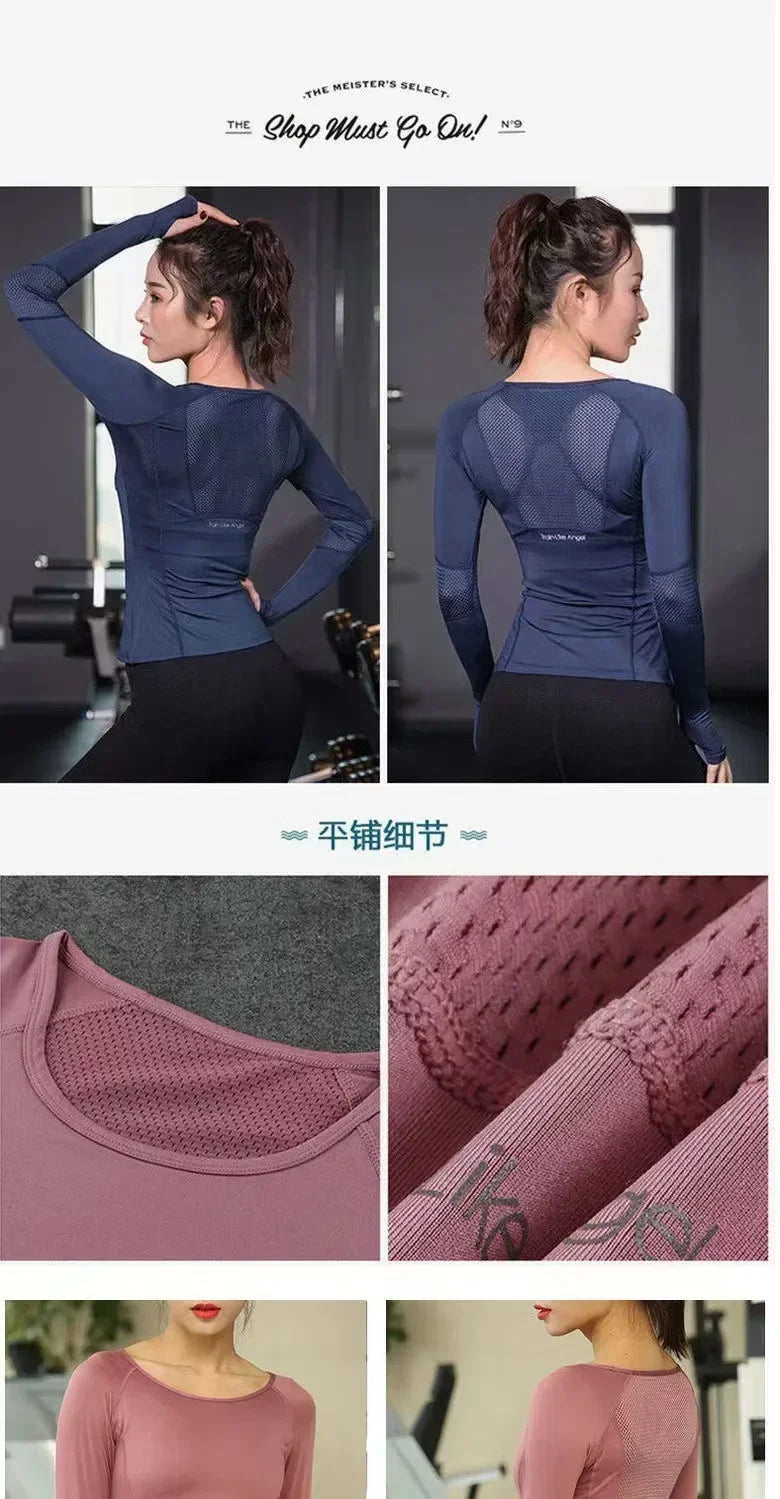 Quick Drying Fitness Top Women Sportwear Running Exercise Long Sleeved T-shirt Finger Sleeve Training Top