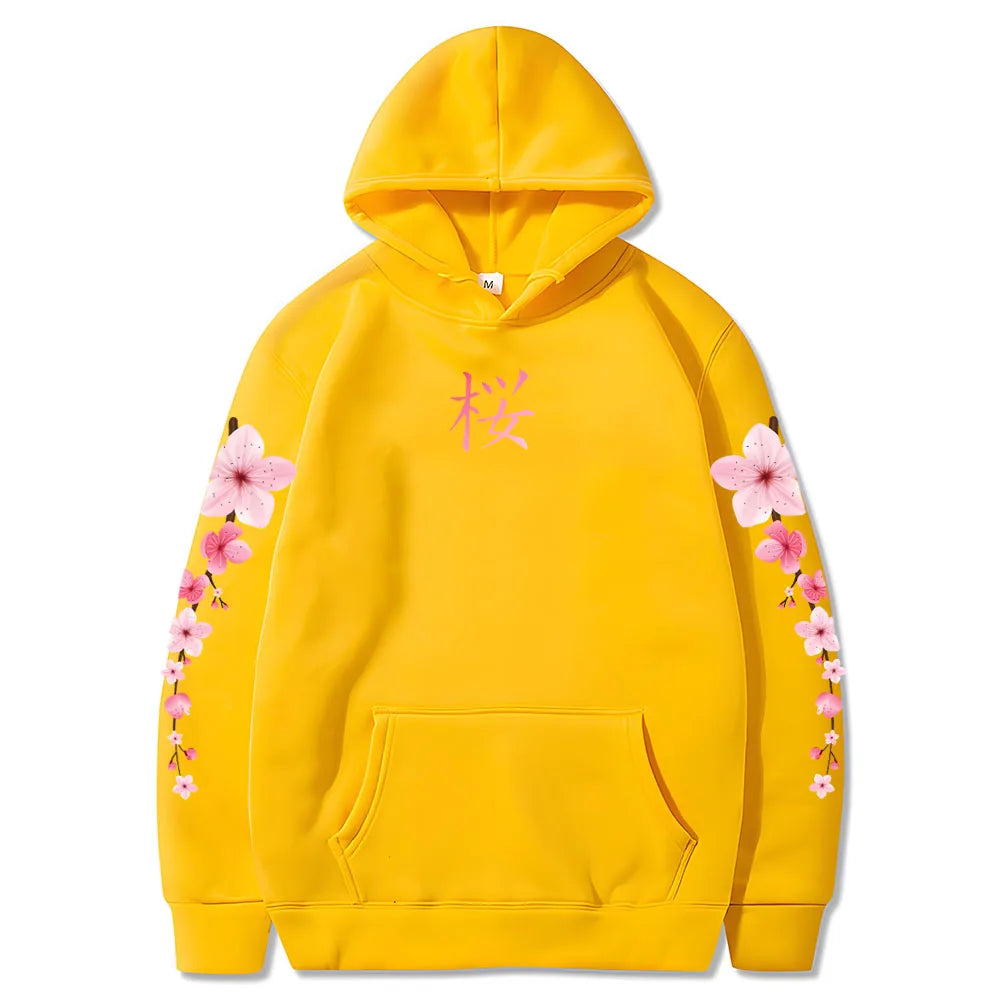 Japanese Blossom Sakura Graphic Hoodies Long Sleeve Winter Hooded Sweatshirts Casual Women/Men Comfortable Pullovers with Pocket