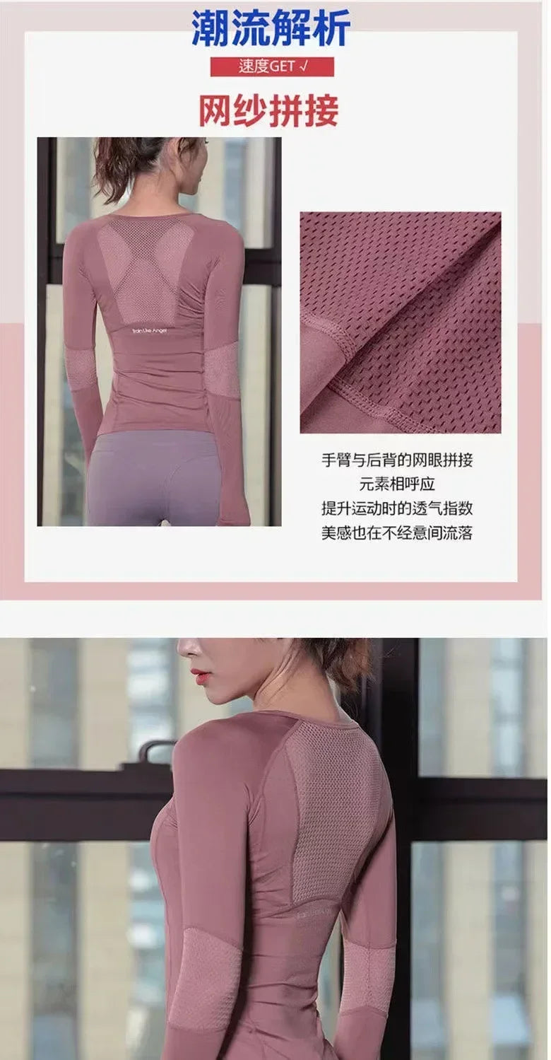 Quick Drying Fitness Top Women Sportwear Running Exercise Long Sleeved T-shirt Finger Sleeve Training Top