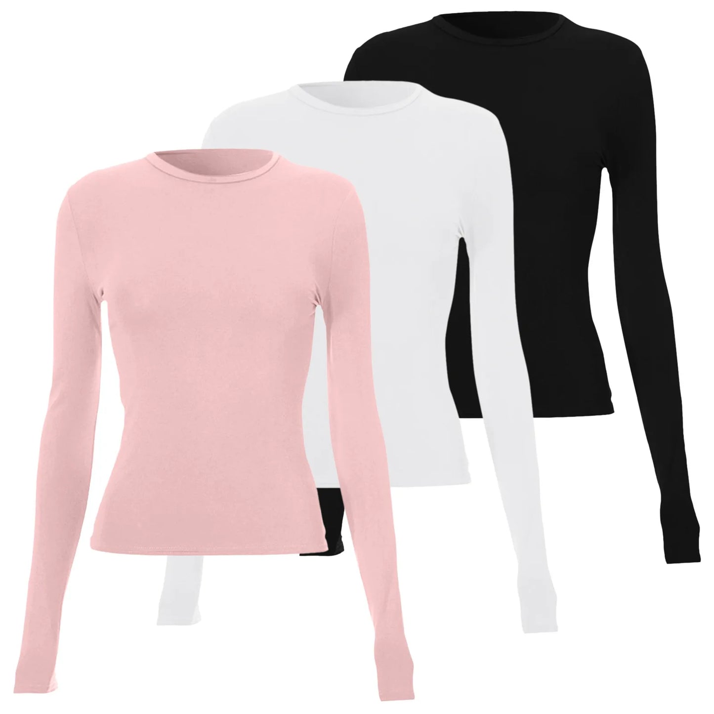 3pcs Women Slim T-Shirt Solid Color Long Sleeve T Shirts Go Out Top Streetwear Tees Camisetas De Mujer