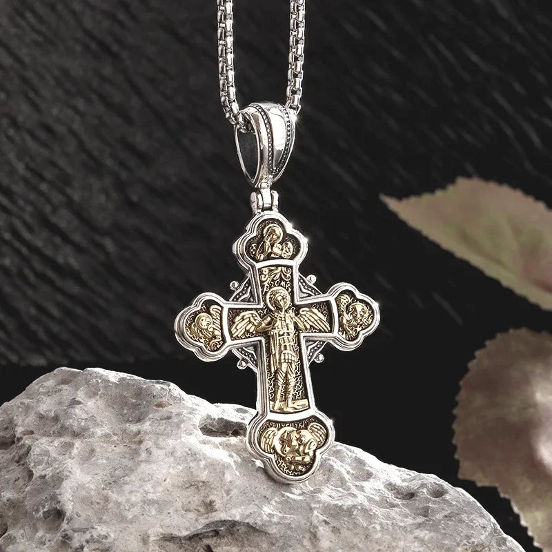 Vintage Gothic Skull Jesus Cross Pendant Necklace Catholic Jewelry for Men Punk Religious Amulet Necklace