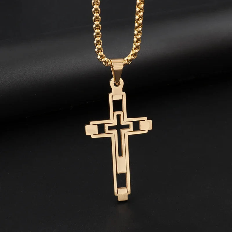 Vintage Gothic Skull Jesus Cross Pendant Necklace Catholic Jewelry for Men Punk Religious Amulet Necklace