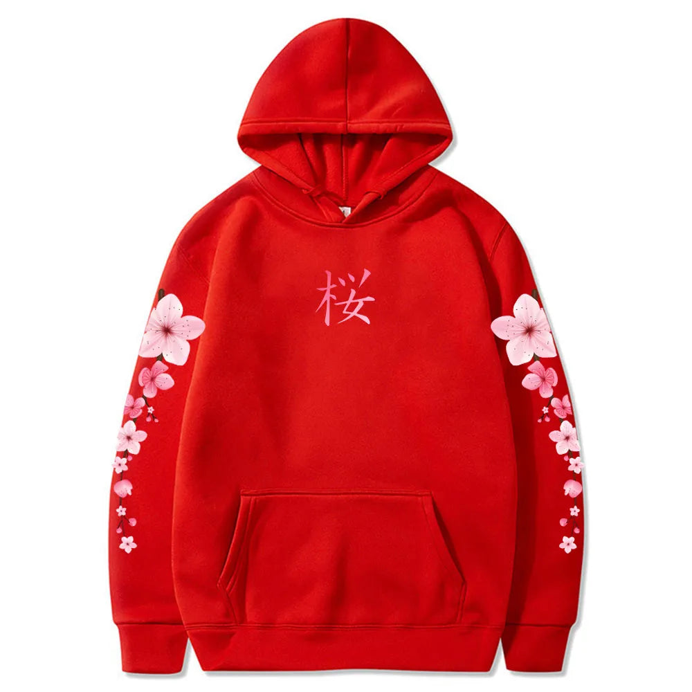 Japanese Blossom Sakura Graphic Hoodies Long Sleeve Winter Hooded Sweatshirts Casual Women/Men Comfortable Pullovers with Pocket