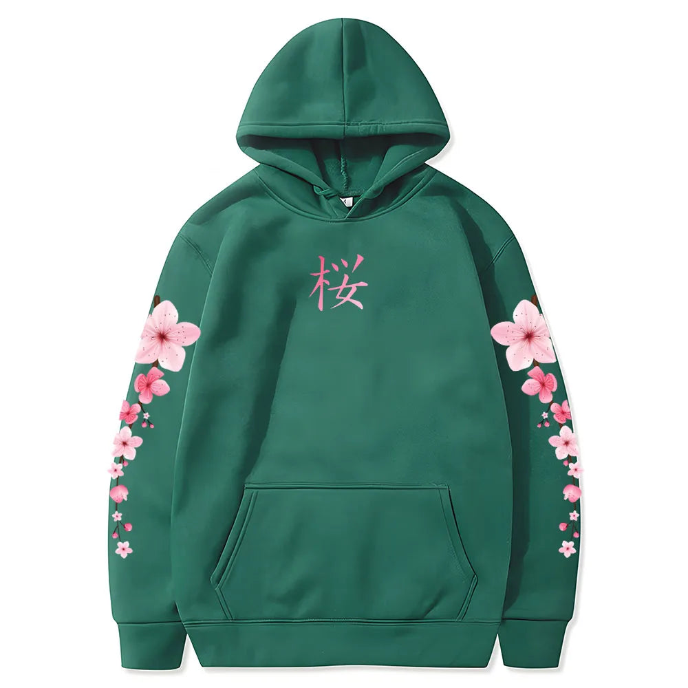 Japanese Blossom Sakura Graphic Hoodies Long Sleeve Winter Hooded Sweatshirts Casual Women/Men Comfortable Pullovers with Pocket