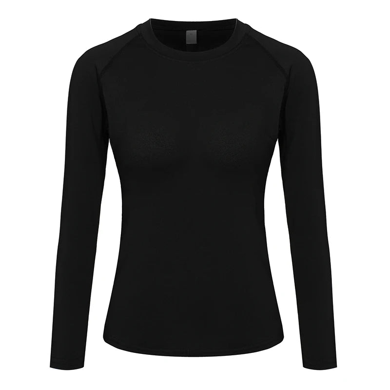 Women's Compression Shirt Athletic Yoga Running Long Sleeve T-Shirt Spring Fall Gym Workout Stretchy Baselayers Rash Guard Tops