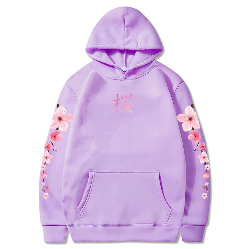 Japanese Blossom Sakura Graphic Hoodies Long Sleeve Winter Hooded Sweatshirts Casual Women/Men Comfortable Pullovers with Pocket