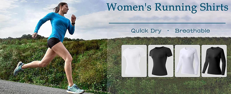 Women's Compression Shirt Athletic Yoga Running Long Sleeve T-Shirt Spring Fall Gym Workout Stretchy Baselayers Rash Guard Tops