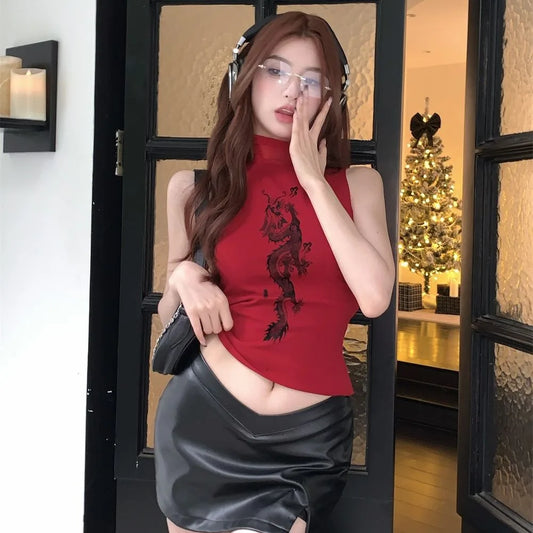 Women's Turtleneck T Shirts Sleeveless Slim Sexy Tshirts Female Tops Tees 2024 Spring Summer New Vintage Streetwear Y2k Clothing