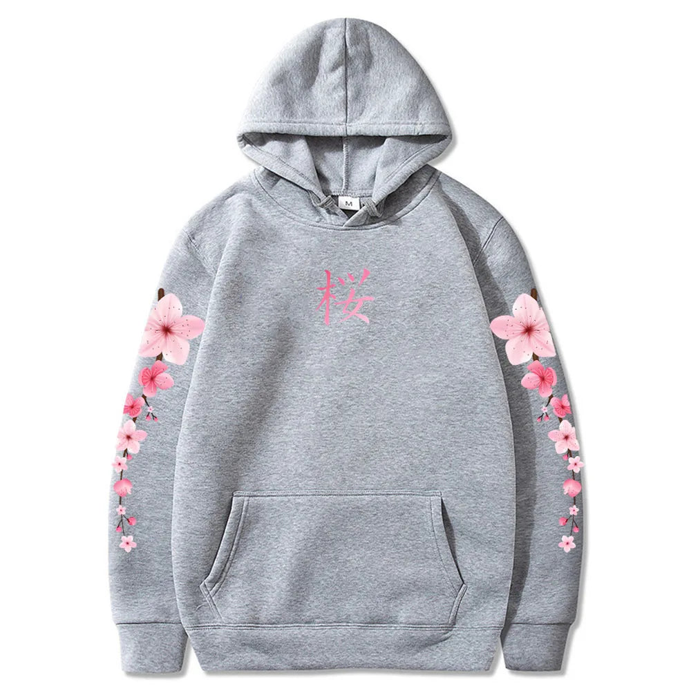 Japanese Blossom Sakura Graphic Hoodies Long Sleeve Winter Hooded Sweatshirts Casual Women/Men Comfortable Pullovers with Pocket