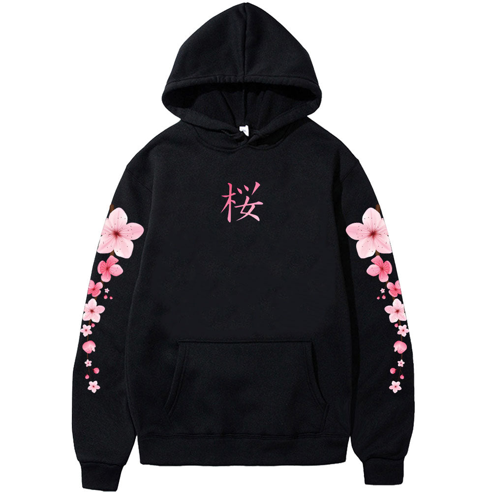 Japanese Blossom Sakura Graphic Hoodies Long Sleeve Winter Hooded Sweatshirts Casual Women/Men Comfortable Pullovers with Pocket