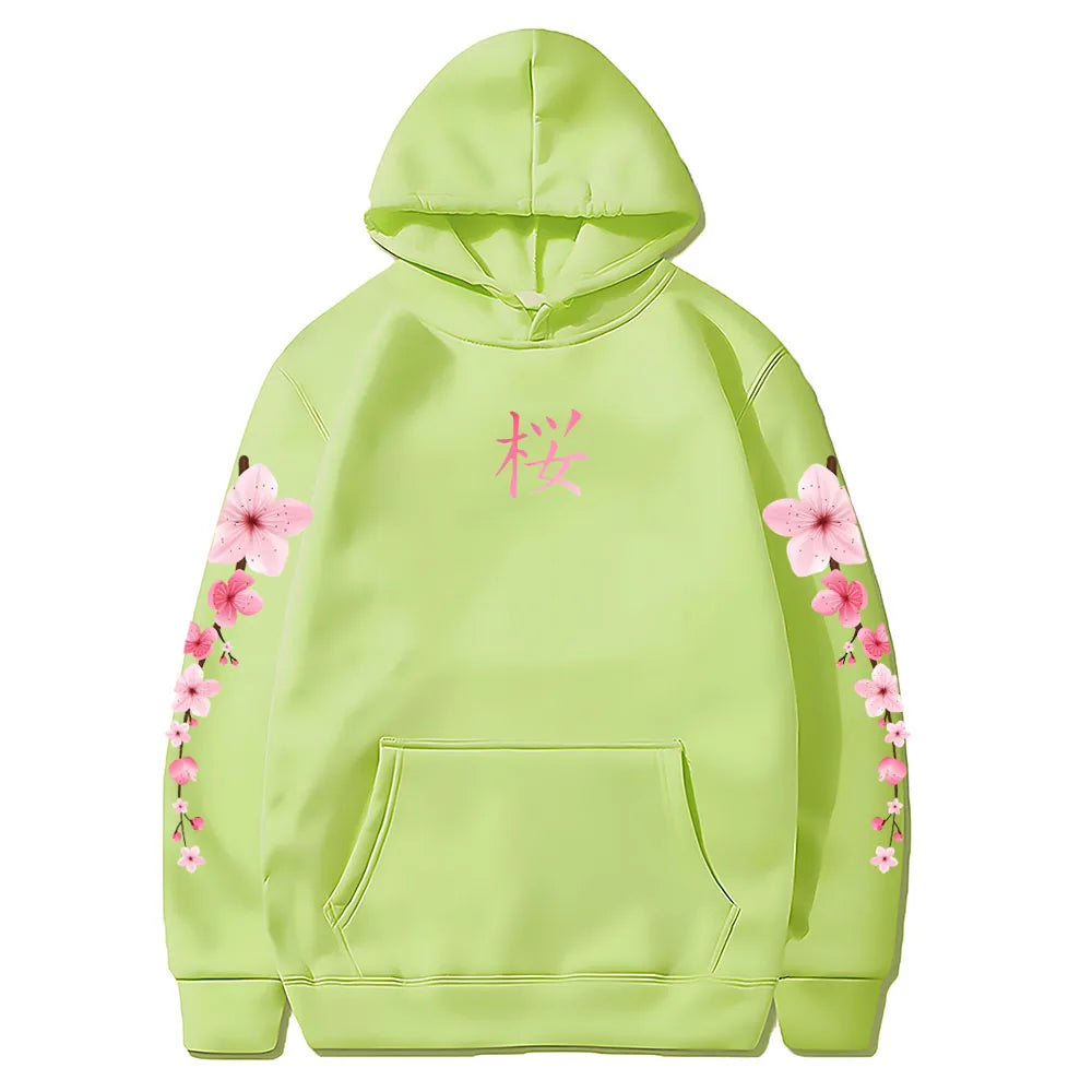 Japanese Blossom Sakura Graphic Hoodies Long Sleeve Winter Hooded Sweatshirts Casual Women/Men Comfortable Pullovers with Pocket