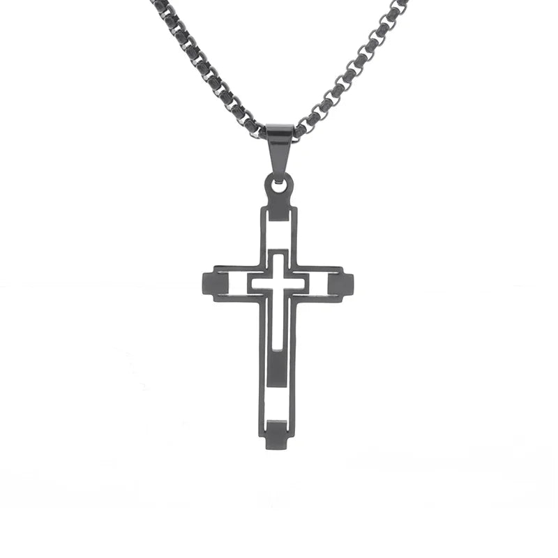 Vintage Gothic Skull Jesus Cross Pendant Necklace Catholic Jewelry for Men Punk Religious Amulet Necklace