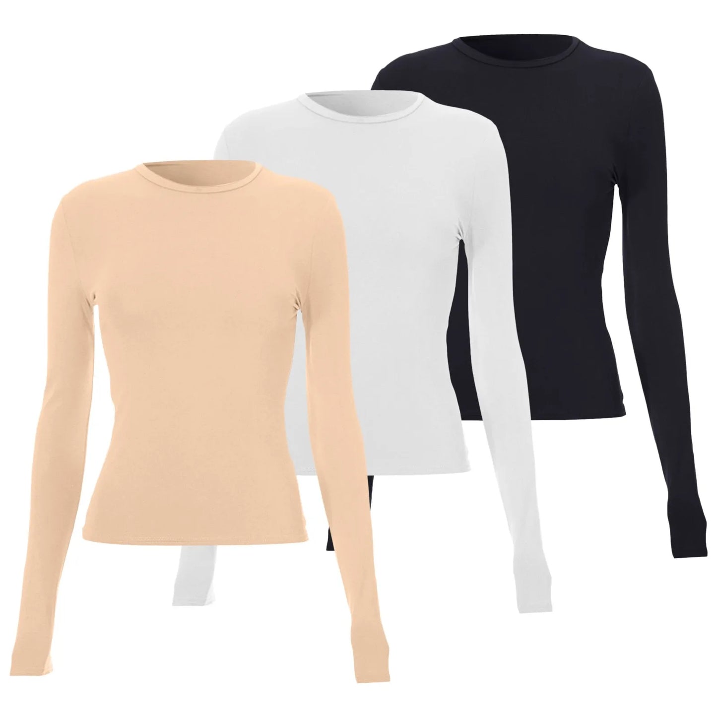 3pcs Women Slim T-Shirt Solid Color Long Sleeve T Shirts Go Out Top Streetwear Tees Camisetas De Mujer