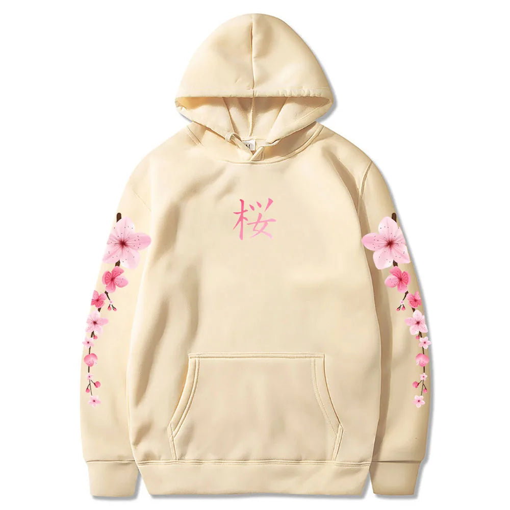 Japanese Blossom Sakura Graphic Hoodies Long Sleeve Winter Hooded Sweatshirts Casual Women/Men Comfortable Pullovers with Pocket